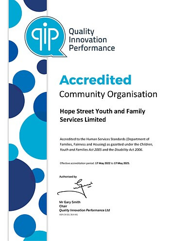 QIP Accredited Organisation Certificate - Human Services Standards