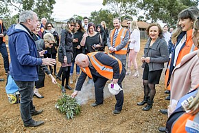 The Welcome to Country and smoking ceremony led by Indigenous Elder, Mr Ron Jones (left) with City of Melton Mayor, Cr Bob Turner, participating.